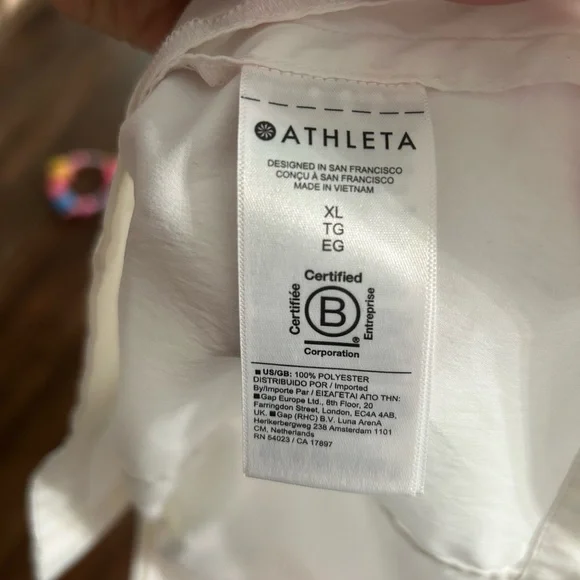Athleta Cream Button-Down Cap Sleeve Shirt - Picture 6 of 7